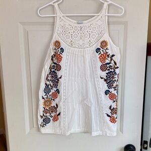 Sundance White Tank Top with Floral Embroidery